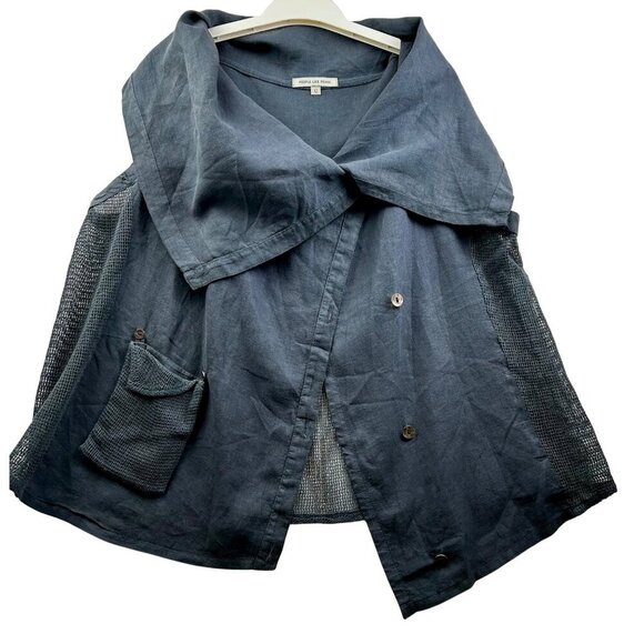 People Like Frank Sleeveless Button-Up Cape Vest -Mesh Back Draped Collar Top 12 - Picture 2 of 4